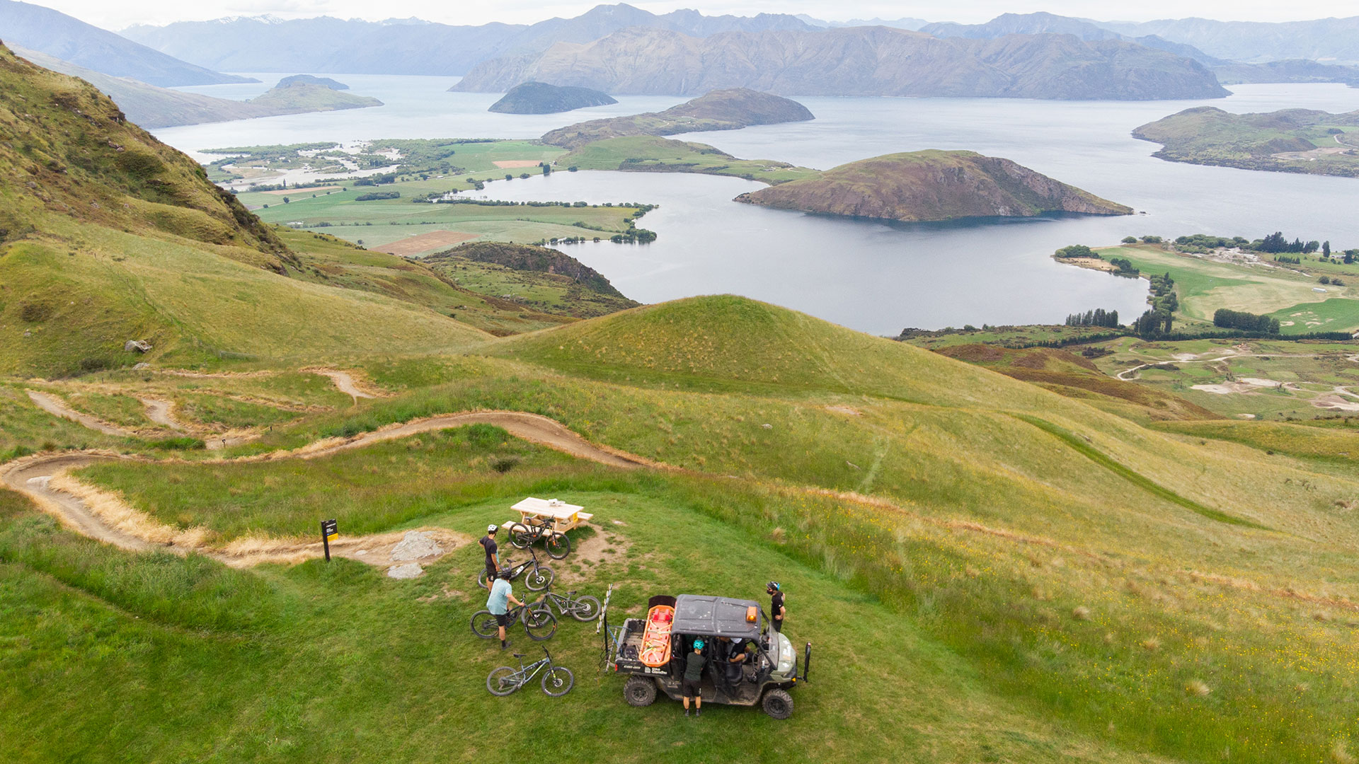 A Can-Am shuttle at the top of Bike Glendhu